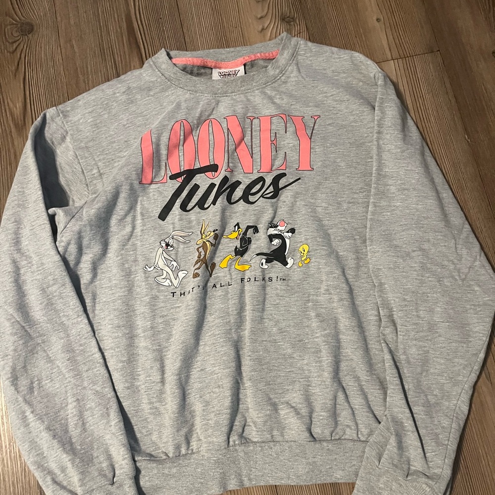 Warner Bros. Looney Tunes Gray and Pink Crewneck Sweater